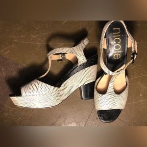 Black & White Nicole T-Strap Heel